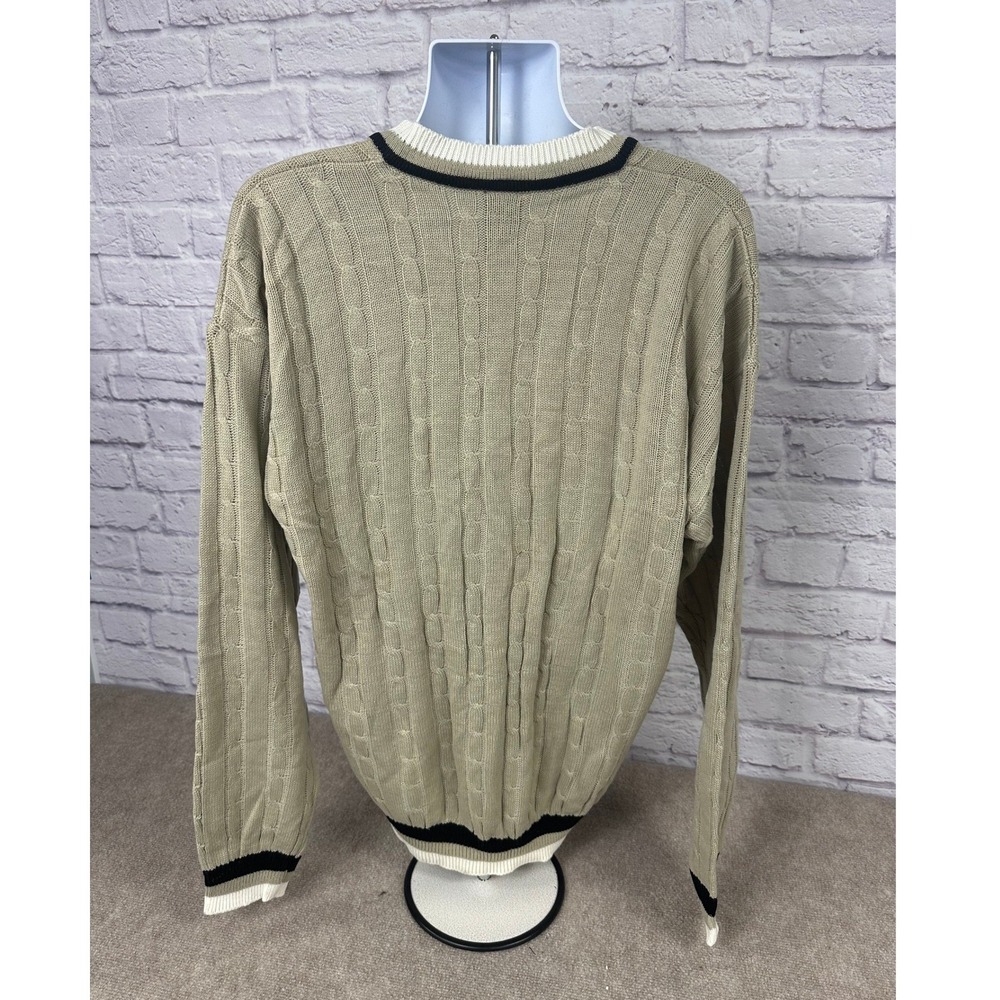 VTG Y2K‎ ROOKY Mens Tan Cable Knit V Neck Sweater XL Golf Sportswear NEW - Picture 2 of 8
